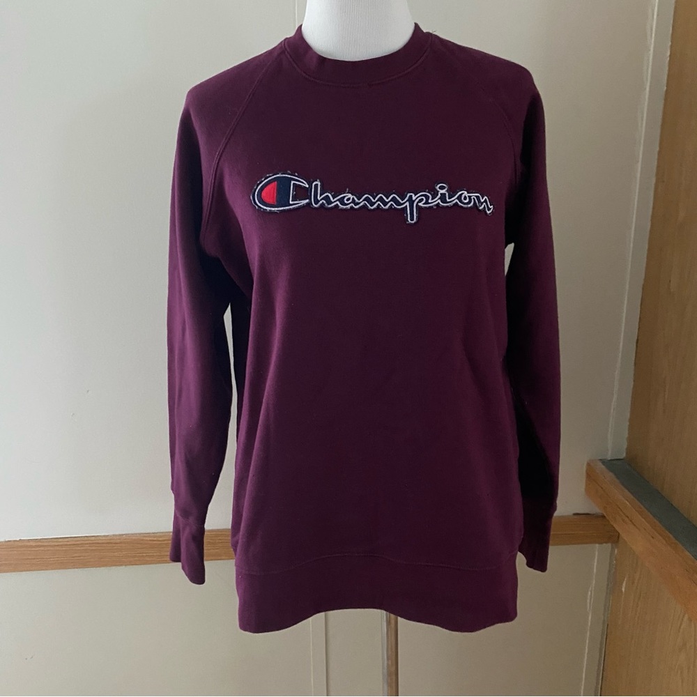 Champion Pullover Sweatshirt Logo Purple Large